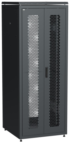 ITK Шкаф сетевой напольный 19" LINEA N 42U 800х800мм двустворчатая перфорированная дверь, задняя перфорированная черный | код LN05-42U88-2PP | IEK